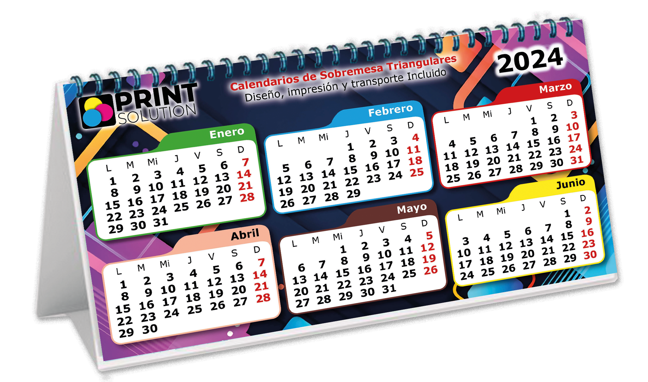 Calendarios, sobremesa, triangulares, espiral, 2023