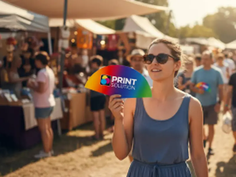 Público en un evento de verano con abanicos de cartón personalizados